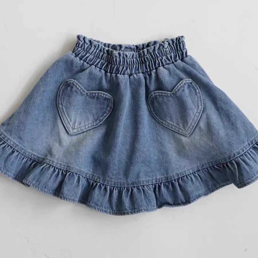Q2799 Girls Denim Mini Skirt Spring/Summer New Arrival Korean Style Childrens Half-length Skirts for Little Girls H260407