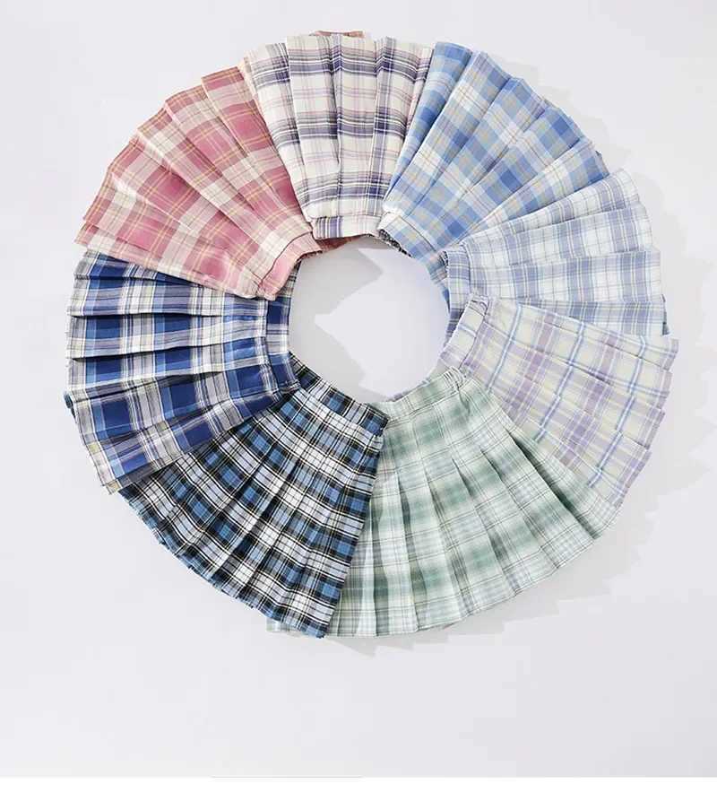Summer Teenage Pleated Skirts Girls Plaid Skirt High Waist Skirts Kids Cute Uniforms Children Dance10 12 13 14 Years H260407
