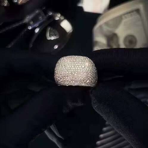 Rapper Fully Iced Out Round Hip Hop 925 Sterling Silver Vvs Moissanite Ring