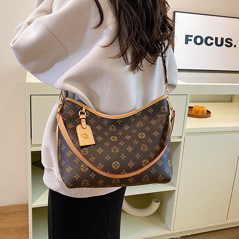 Vintage Monogram Print Hobo Crossbody Bag for Women - Premium PU Leather 3-Way Handbag, Retro Luxury Everyday Purse