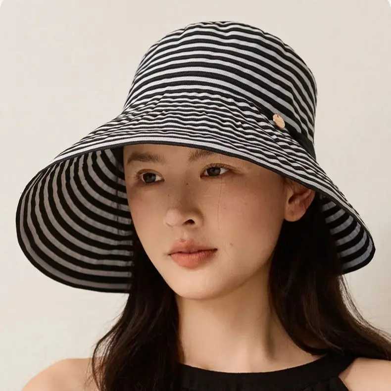 Striped Sunglasses Hat Versatile Sun Hat Foldable Summer UV Protection Wide-Brimmed Fishermans Hat UPF50 H260407