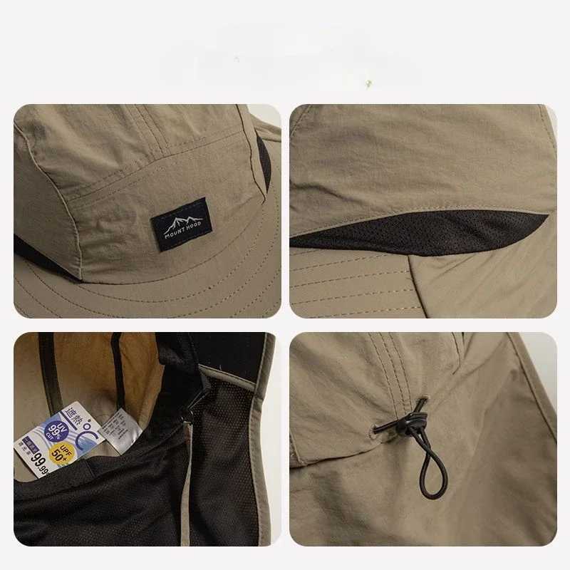 Unisex Summer Wide Brim Waterproof Quick-drying Panama Caps Outdoor Visor Bucket Hats Mesh Breathable Sun Hat with Neck Flap H260407