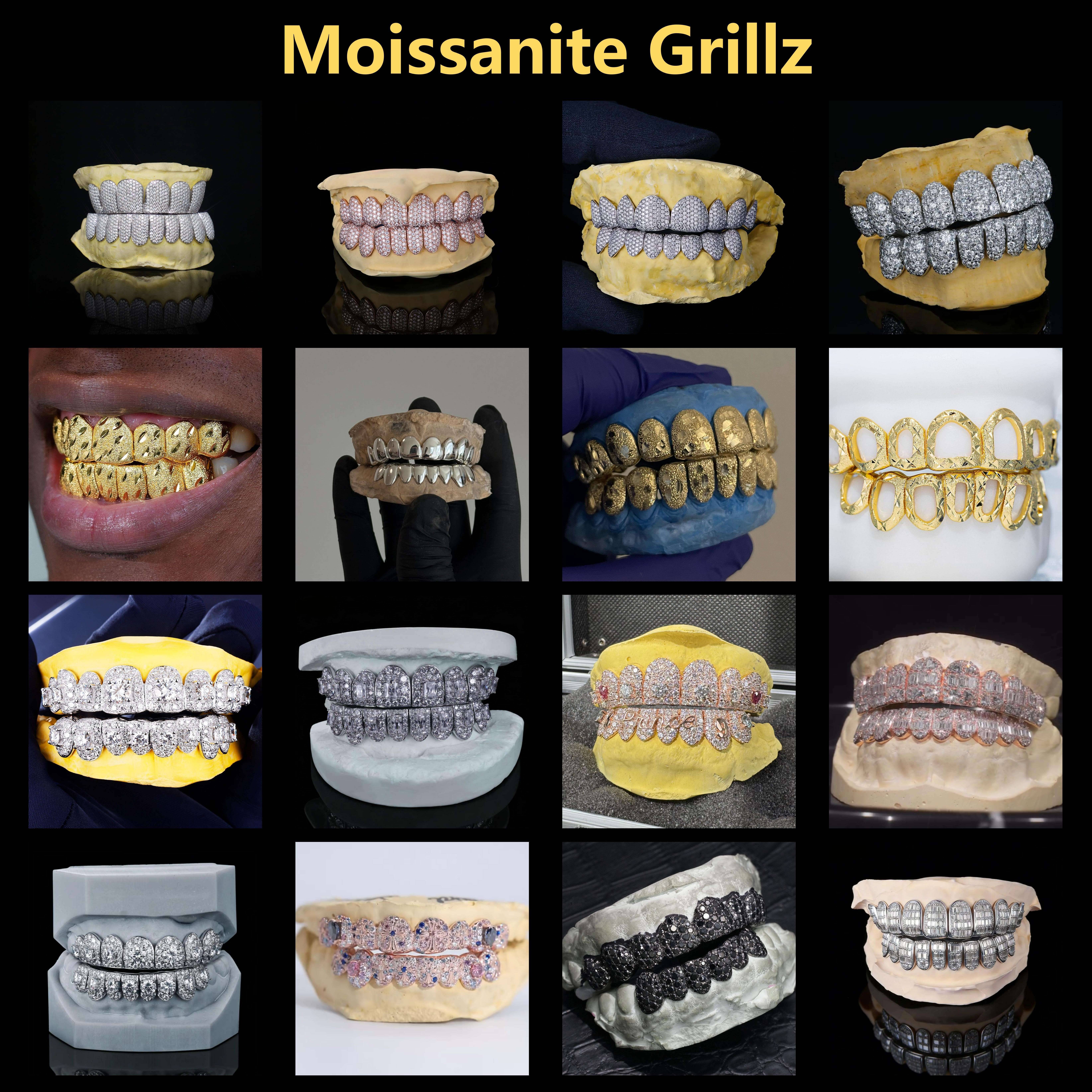 Vvs Bigger Moissanite Hand Made Hip Hop Iced Out Custom Teeth Grillz 925 Sterling Silver Dripping Grillz for Teeth