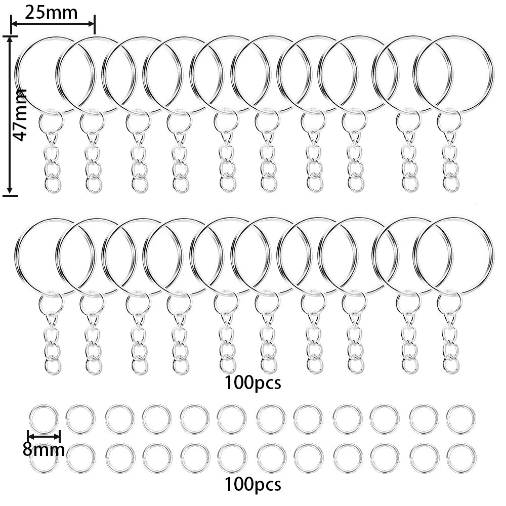 100Pcs 25mm Key Rings with 100pcs 8mm Jump Rings Connectors for DIY Keychain Lanyard Jewelry Making Supplies 260403BJ - view 4