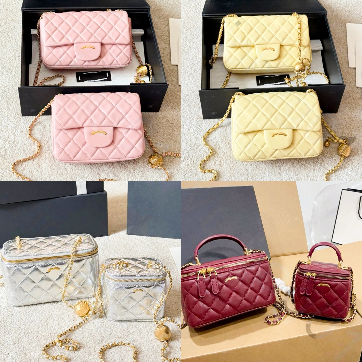 Designer cosmetic bag Luxury quilted shoulder bag high quality cc tote mini flap bag weave gold chain cross body handbag gold ball women purse leather crossbody bag