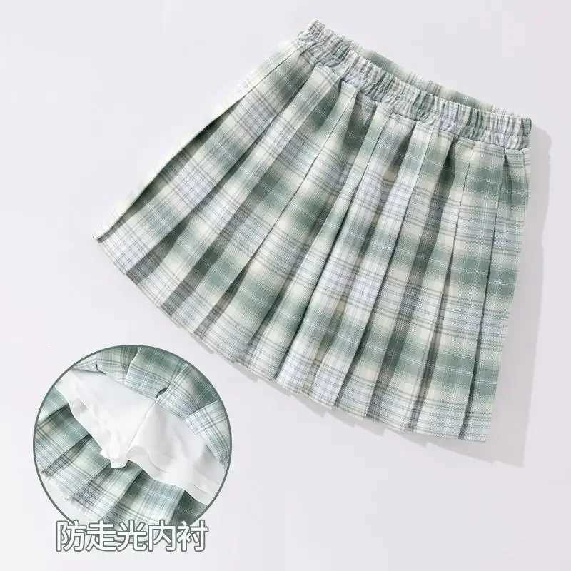 Summer Teenage Pleated Skirts Girls Plaid Skirt High Waist Skirts Kids Cute Uniforms Children Dance10 12 13 14 Years H260407