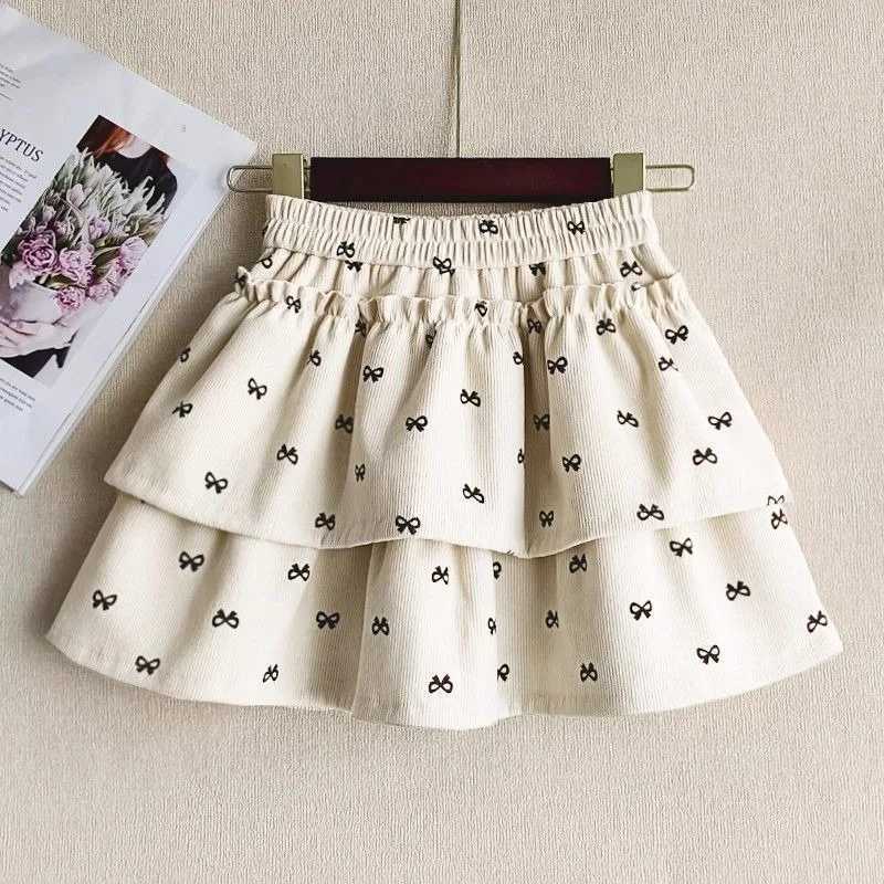 Corduroy Pleated Puffy Skirt for Kids Autumn Winter Childrens Tutu Mini Skirt New Design 2025 H260407