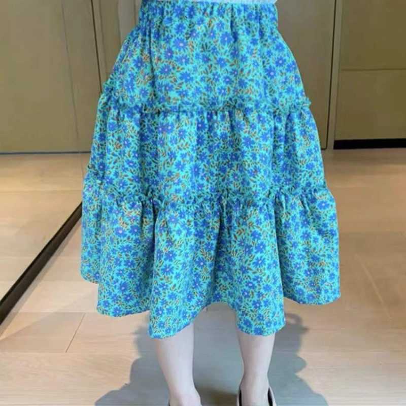 Summer Girls A line Skirt Trendy Heart Floral Print Lightweight Chiffon Mini Skirt for Kids Versatile School Casual Mix Match H260407