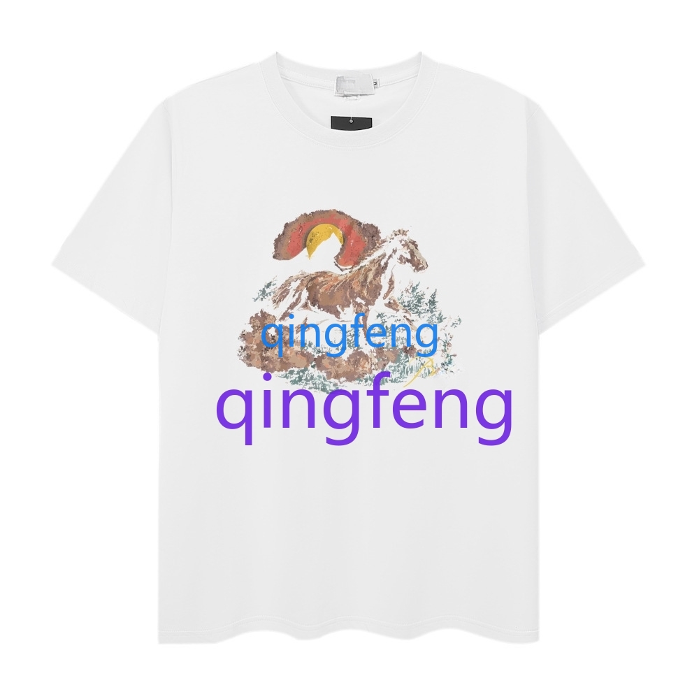 Summer casual 100% cotton T-shirt loose fitting geometric letter pattern printed short sleeved T-shirt for men and women American high street half sle