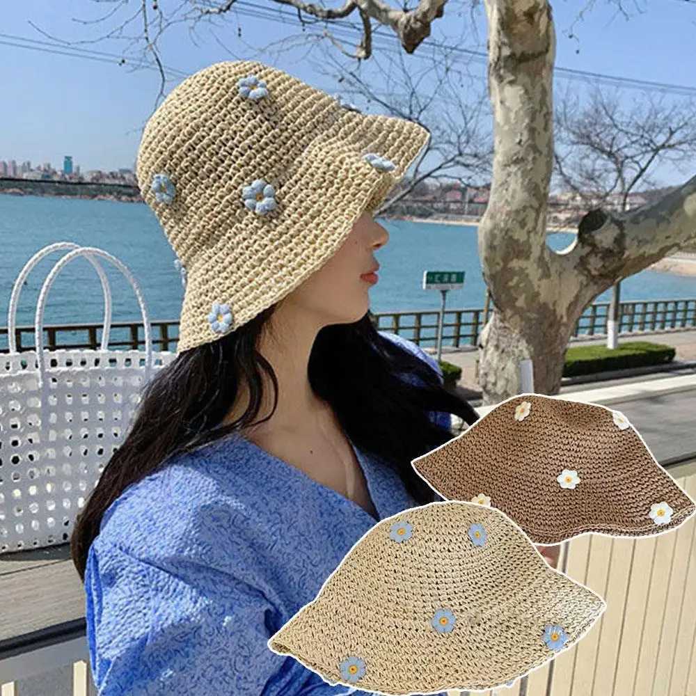 Sun Protection Summer Hat Hollow Sun Hat Seaside Flower Straw Hat Foldable Womens Cap Outdoor Beach Accessories H260407