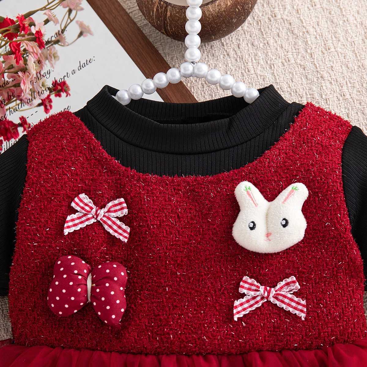 Girls Dress Summer Bow Cartoon Mesh Short-Sleeve Baby Girl Dress Cute Princess New Year Baby Dress Baby Girl Clothes H260407