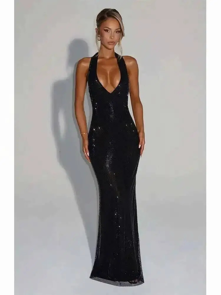 Avrilyaan Shiny Sequin Nightclub Deep V Backless Sexy Party Dress Women Halter Summer Dress Slim Bodycon Maxi Long Dresses 260403