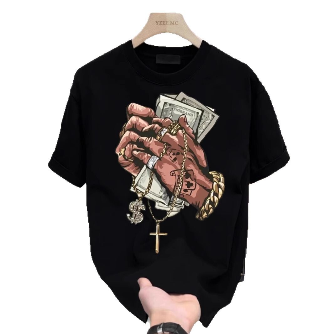 2026 New Designer Fashionable Luxury Boy Print Round Neck Short Sleeved Loose Fit Sports Multifunctional Men's T-shirt