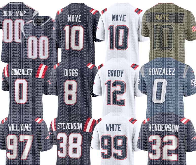 Tom Brady Rob Gronkowski Drake Maye 0 Christian Gonzalez TreVeyon Henderson Will Campbell Stefon Diggs Kayshon Boutte Hunter Henry Football Milton Williams Jersey