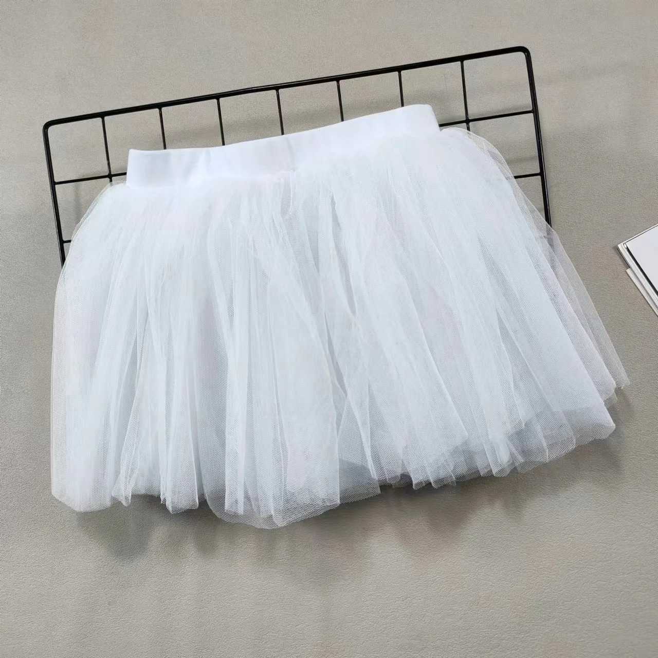 Girls Skirt Tutu Skirt Pink Childrens Fluffy 4-layer Soft Yarn Sheer Skirt White Elastic Ballet Fan Performance Skirt H260407