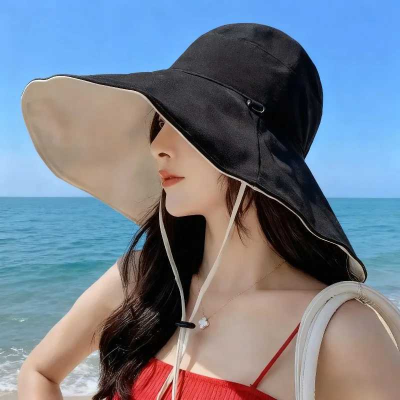 1Pc Doublesided Largebrim Hat Perfect for Summer Beach Style Outdoor Commuting Vacation Sun Protection Fashionable and Versatile H260407