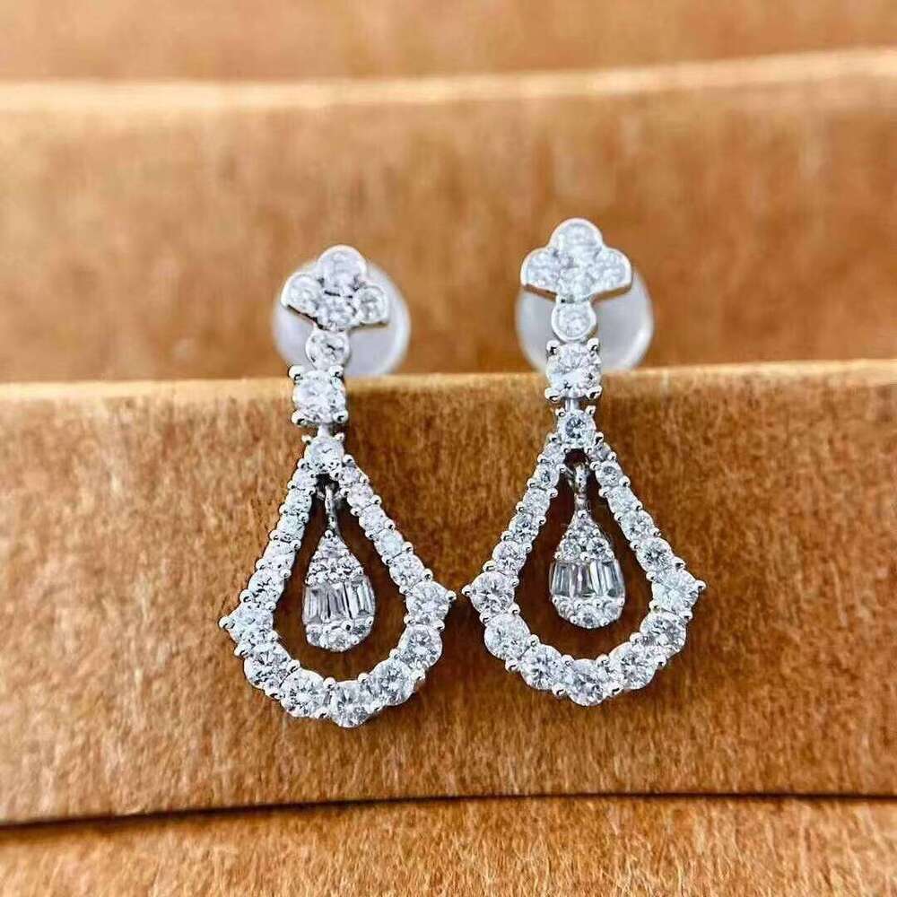 14K White Gold Moissanite Dia Drop Earrings Dangle Stud Design Elegant Tear Shape Jewelry for Women Hot Selling Collection