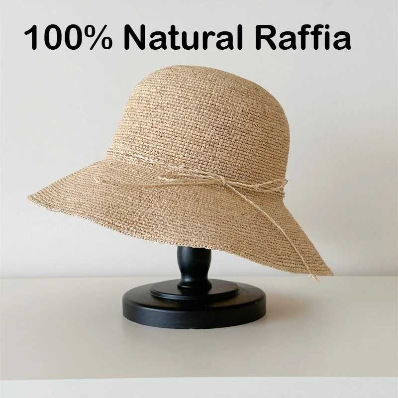 Foldable Wide Brim Sun Hat for Women Hand-Crocheted Raffia Hat Floppy Straw Hat Uv Protection Summer Beach Accessorice H260407