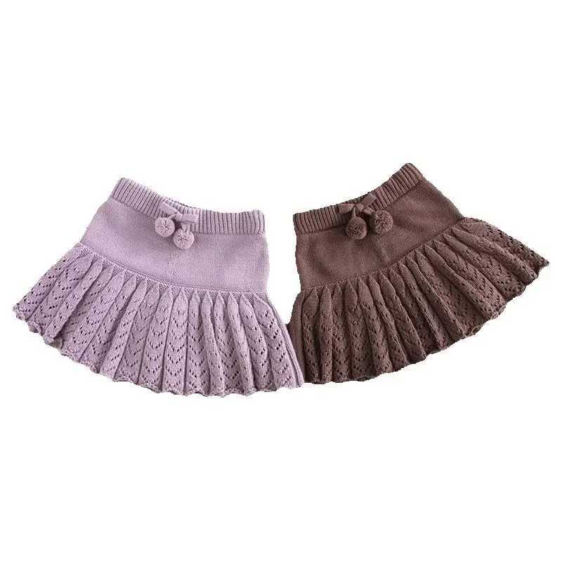 2026 Spring Autumn Kids Short Skirt Girls Cute Solid Color Knitted Pleated Skirt Children Hollow Out Knitted Shorts H260407