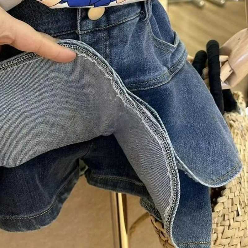2025 Summer Girls Denim Skirt Shorts Two-Layer Versatile Japanese Korean Style Skirt for 3-8Y KidsFashionable Semi-Skirt H260407