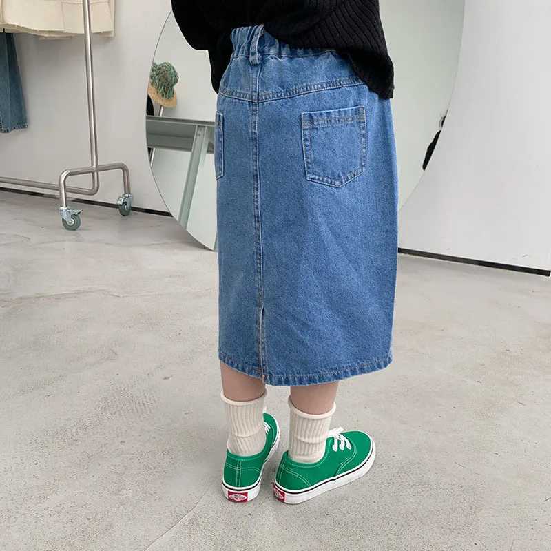 Girls All-Match Mid-Length Skirt Korean Style 2025 Spring New Pocket ChildrenS Clothing Fashion Denim Skirt For Baby Girls H260407