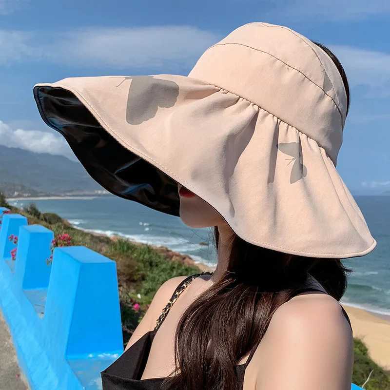 Black Rubber Sun Visor for Women Summer Dual-use Adjustable Headband Outdoor UV Sun Protection Empty Top Sun Hat H260407