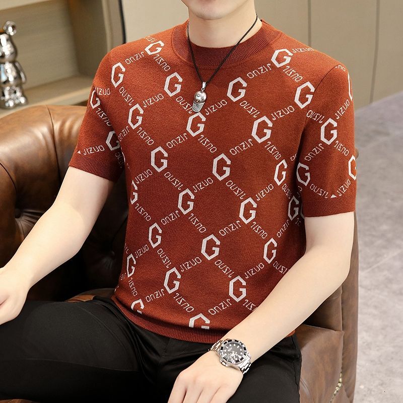 Luxury Brand Designer Men short-sleeved knit sweater spring and autumn trendy slim-fit round-neck half-sleeve base shirt casual versatile warm sweater