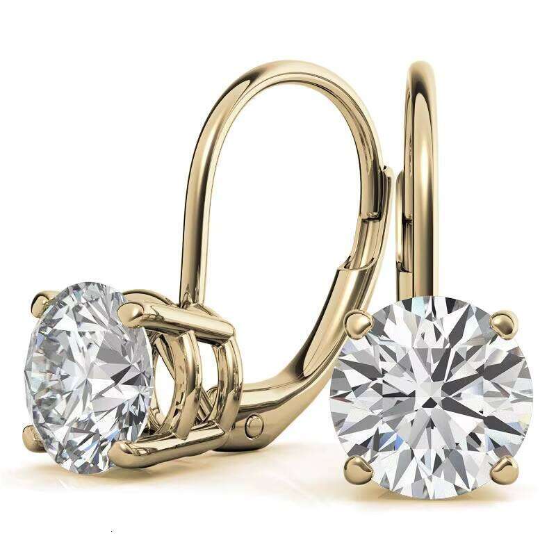 Jewelry 14K/ Gold Round Cut Basket 2ctw 6.5mm VVS Clarity DEF Color White Moissanite Leverback Earrings