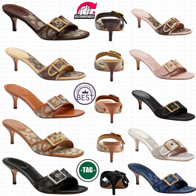 Designer Margot Sandals Women Kitten Heels C Beach Summer Luxury Denim Heel High Leather Slippers Fall Pumps Cute Lady Low Heeled Slip-on shoe 5.7cm 5.5cm Size 35-42