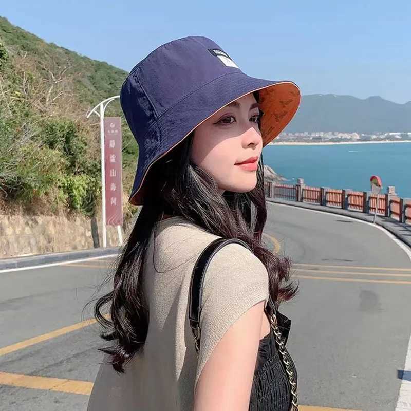 New Summer Sun Hats For Women Double Sided Outdoor Sunscreen Bucket Hats Female Korean Casual Panama Fisherman Caps H260407