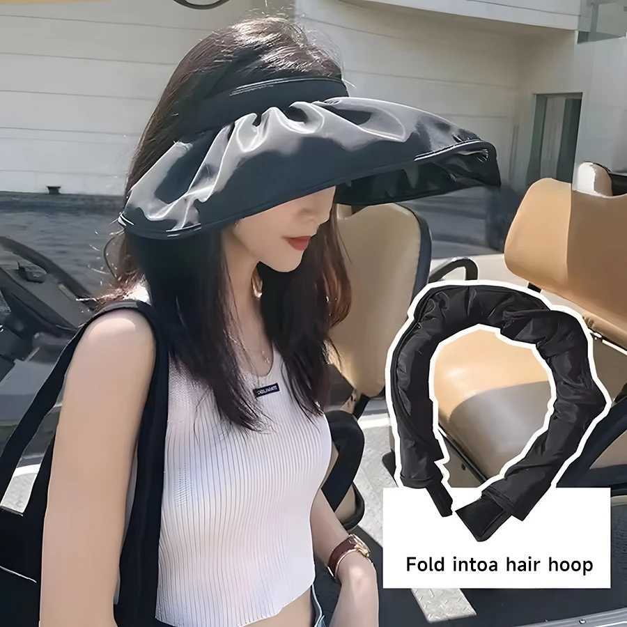 Stylish Summer Sun Hat Women Foldable Hair Hoop Hat Portable Outdoor Beach Soft Foldable Summer Sunshade Wide Brim Hat H260407
