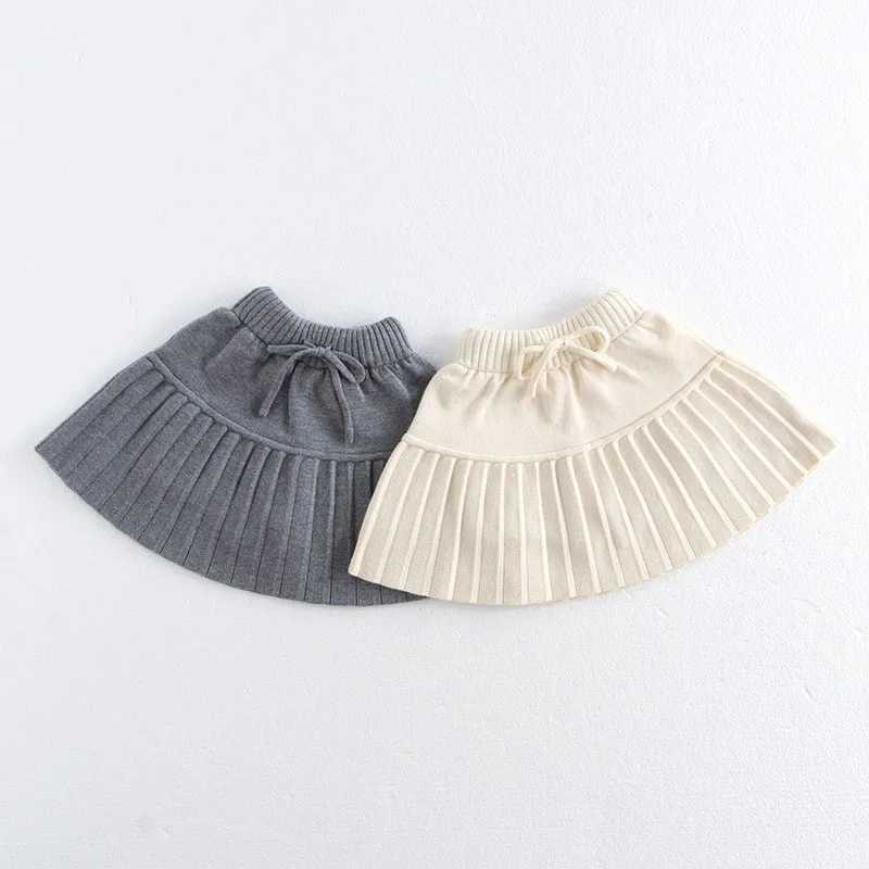 2026 Spring New Knitted Cotton Infant Kids Pleated Skirt Girls Cute Solid Double Layered Dress Children Thin Knitted Shorts H260407