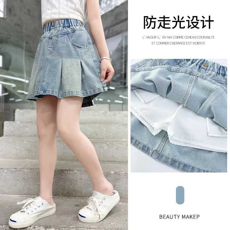 2026 SUMMER children Girls Clothes fashion teenager denim jeans safety shorts pant Pleated skirt jeans 4 8 9 10 11 12 years H260407