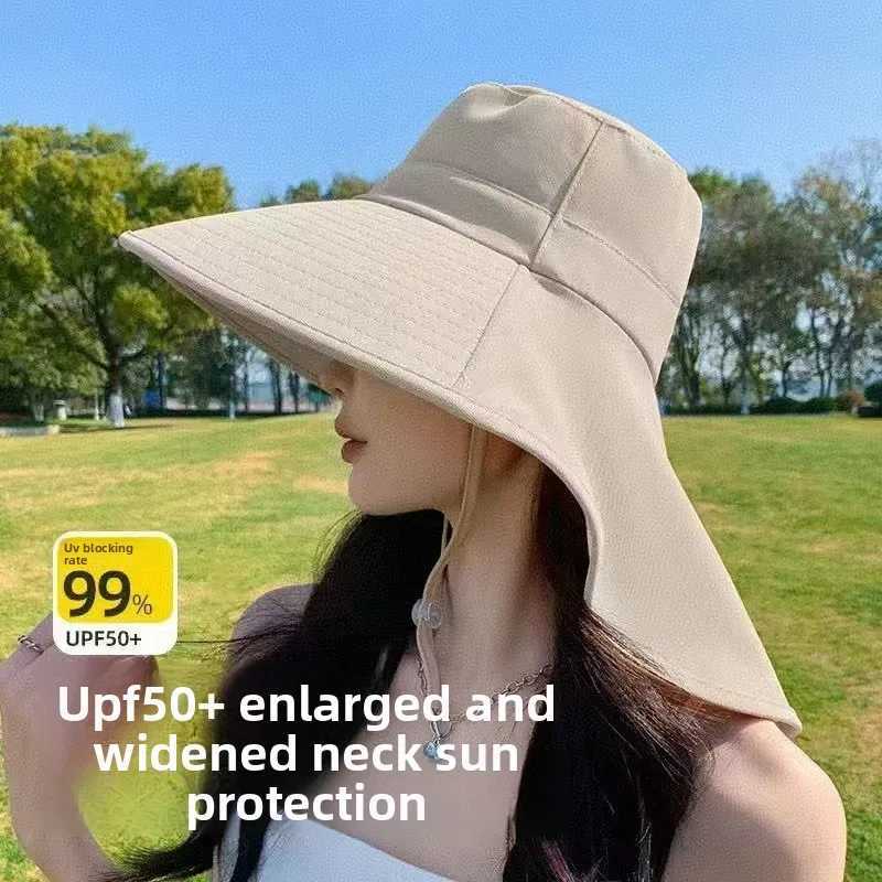 Big Brimmed Sun Protection Hat for Women 2026 New Model UV Resistant Waterproof Face Covering Shawl Sun Hat for Cycling H260407