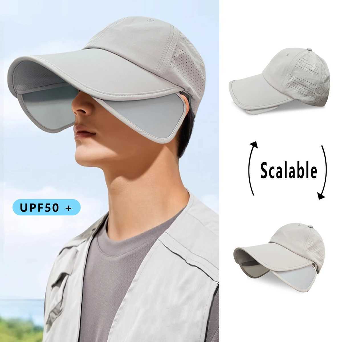 Sunscreen Hat Mens Summer Sun Hat Outdoor Big Brim Cap Breathable Fishing Hat Retractable Sunshade Anti-Ultraviolet H260407