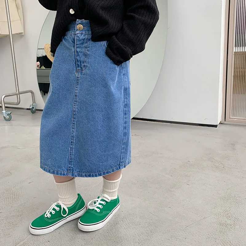 Girls All-Match Mid-Length Skirt Korean Style 2025 Spring New Pocket ChildrenS Clothing Fashion Denim Skirt For Baby Girls H260407