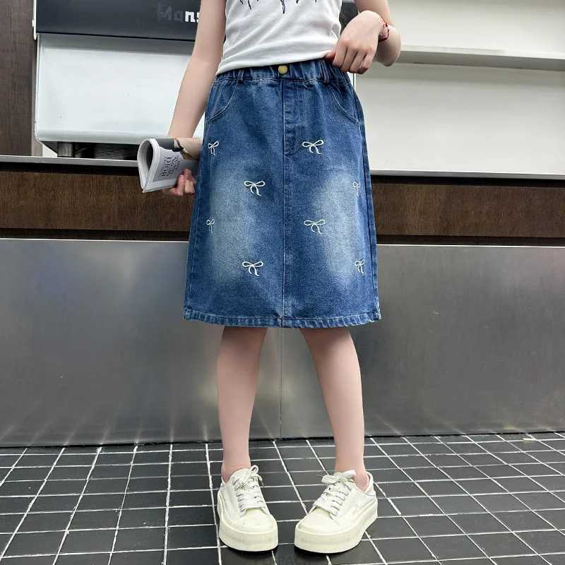 Fashion Pencil Skirts with Bow Knot For Kids Teenager Age 5 6 7 8 9 10 13 14Y Summer Children vintage Denim Skirt for Teen Girl H260407