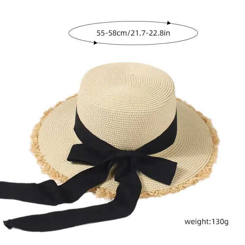 Korean Bow Straw Hat for Women Outdoor Beach Wide Brim Sun Visor Cap Summer Vacation Sunshade Female Panama Hats H260407