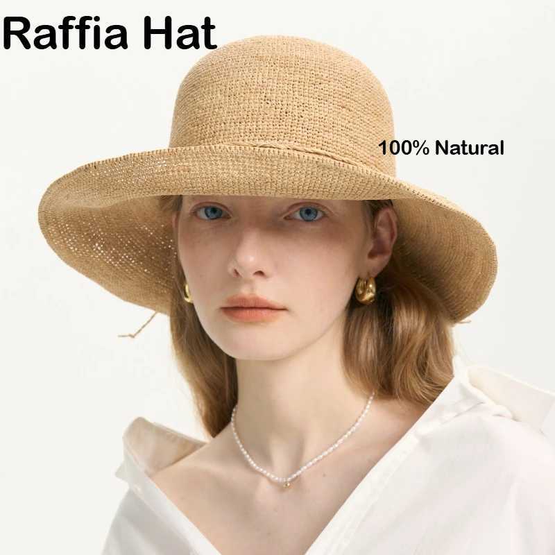 Foldable Wide Brim Sun Hat for Women Hand-Crocheted Raffia Hat Floppy Straw Hat Uv Protection Summer Beach Accessorice H260407