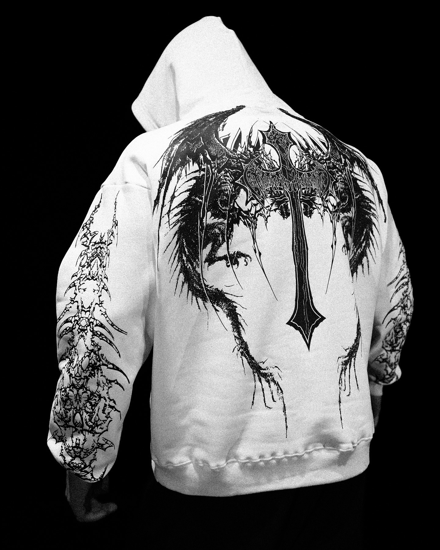 Men's Hoodies 2000s Breathedivinity Hoodie Gothic Style Pattern Oversized Sweatshirts Dark Textured Cool Print Man Coat Jacket