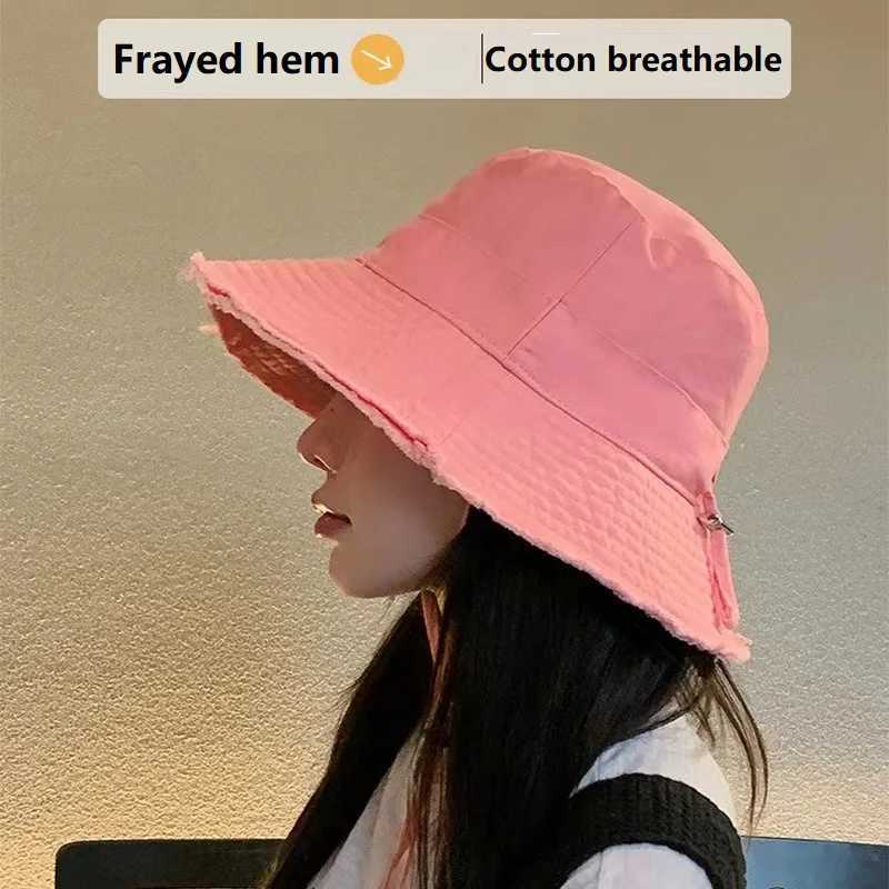 Summer Frayed Edge Bucket Hats Woman Outdoor Casual Sun Hat Sun Hat Beach Travel Sunshade Panama Hats XKYFM02 H260407