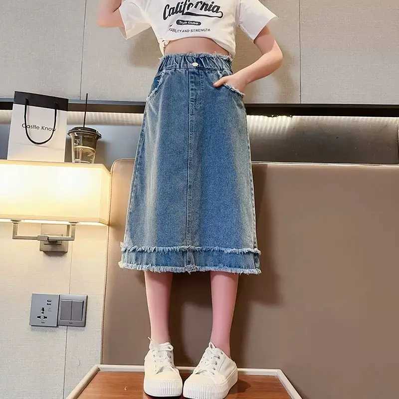 Kids Girls Tassels Mid Length Skirt 2025 New Teenage Girls Casual Denim Jean Skirts Spring Summer Clothing Japanese Korean Style H260407