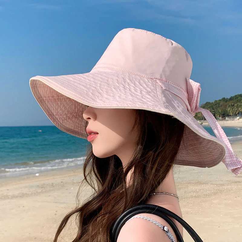 Korean-Style Girls Fisherman Hat Double-Sided Wide-Brimmed Sunshade Cap Foldable Sunhat Outdoor Accessory H260407