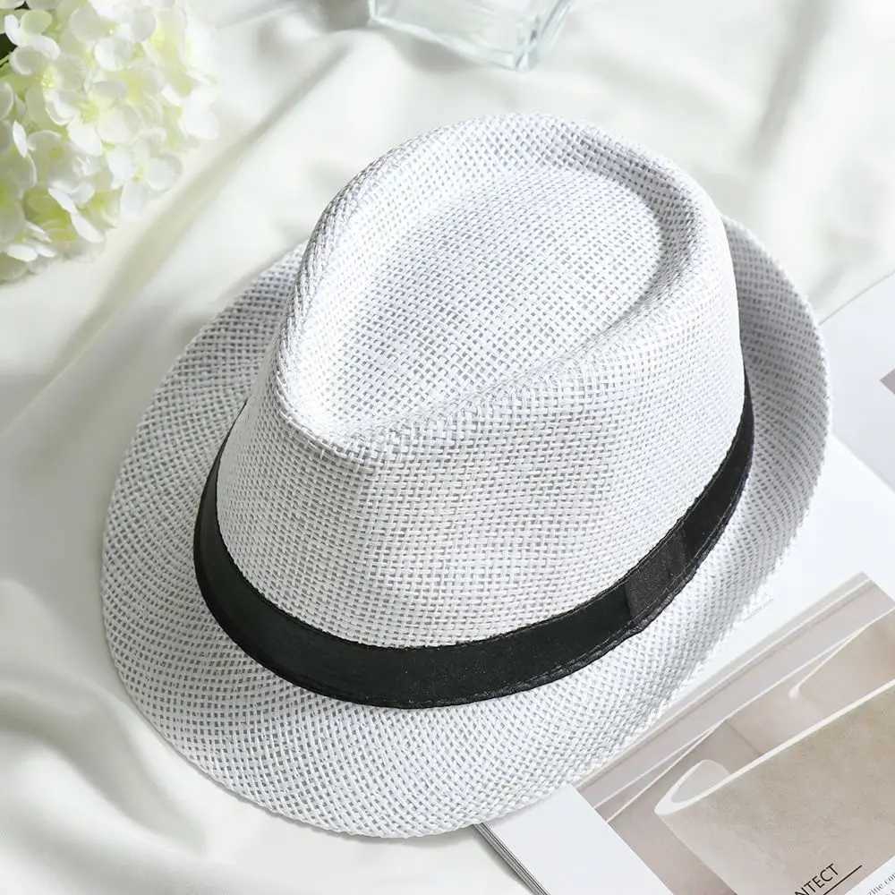 Fashion Straw Panama Cap Summer Beach Wide Brim Sun Hat Gangster Cap Unisex Jazz Dress Hat Cowboy Fedora Hat H260407