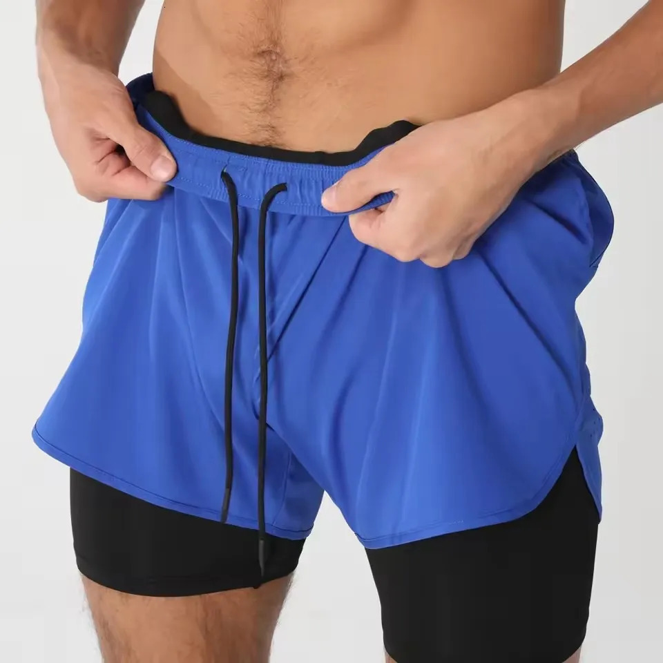 Men Running Shorts Gym Sports 2 In 1 Quick Dry Workout Training Fitness Jogging Short Pants Summer 260407