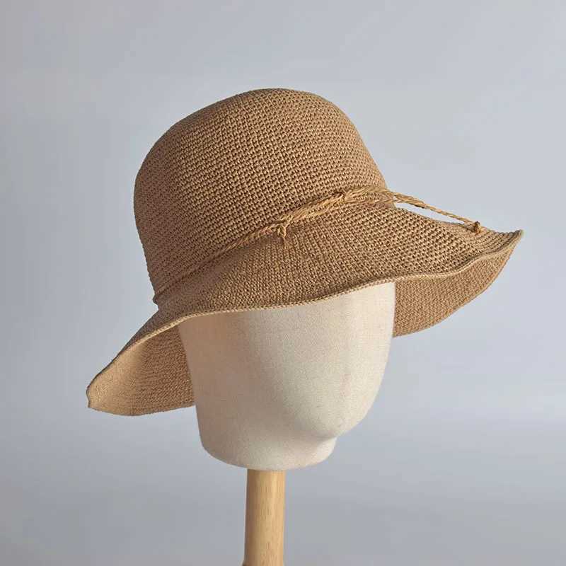 Ultra-Fine Raffia Bucket Hat Women - Korean Style Handwoven Fisherman Sun Hat for Beach Vacation H260407