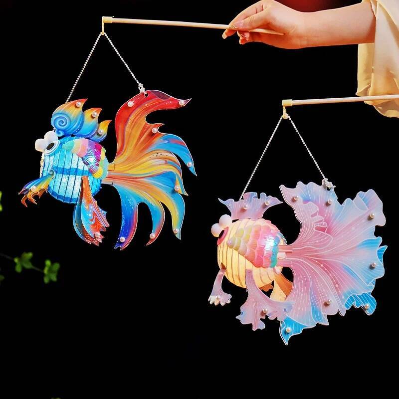 1Pcs LED Light Kids Mid-Autumn Festival Blessings Chinese New Year Glow Handheld Glowing Koi Carp Fish Lantern