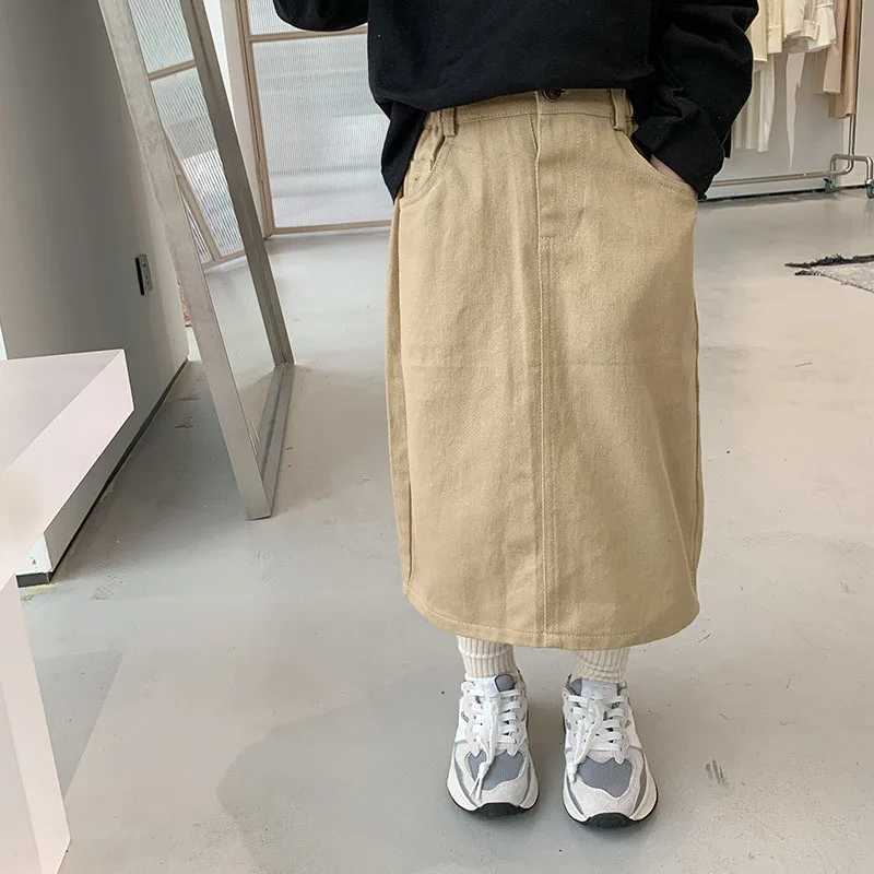 Girls All-Match Mid-Length Skirt Korean Style 2025 Spring New Pocket ChildrenS Clothing Fashion Denim Skirt For Baby Girls H260407