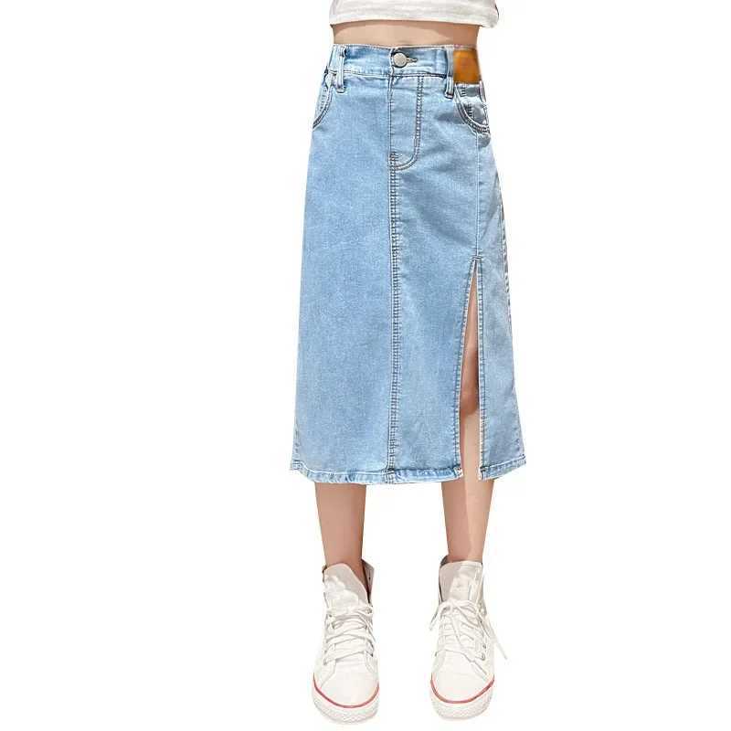 Autumn Girls Denim Skirt Childrens Summer Half Split Skirt Big Kids Street Skirt Childrens Slim Half Skirt H260407