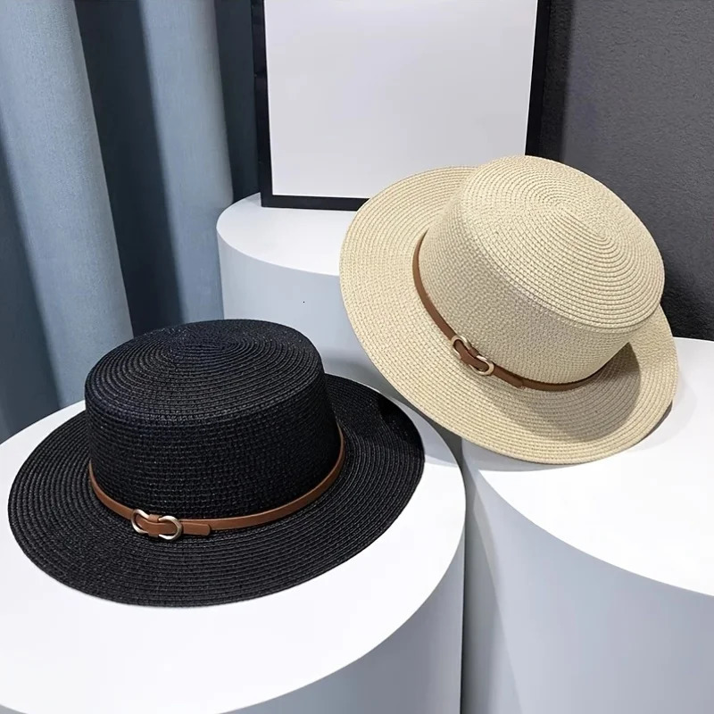 WomenS Lightweight Panama Straw Hat - Casual Summer Beach Sun Cap with Flat Brim Black Beige Options Hand-Washable 260407